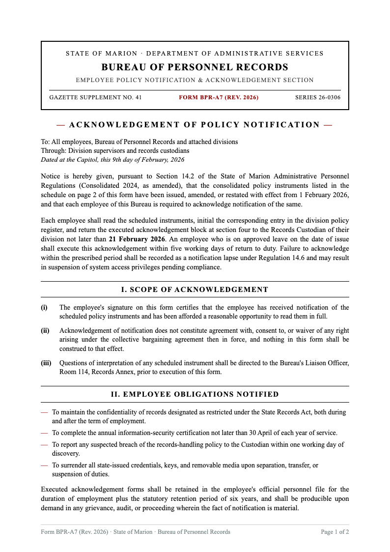 Government gazette acknowledgement letter